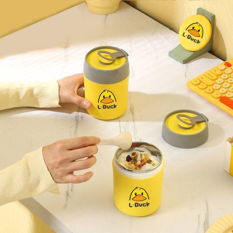 Bình Ủ Cháo Giữ Nhiệt Kèm Thìa Hình Vịt Vàng 